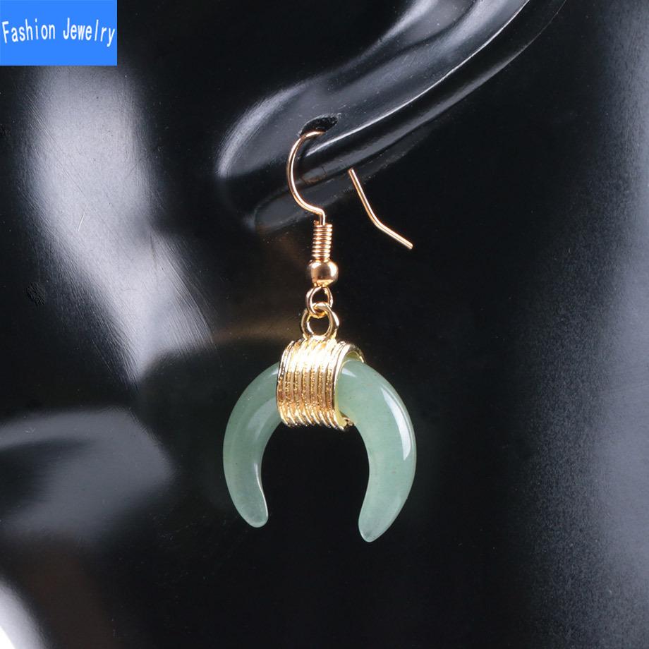 Národní větrná trubka zakřivený měsíc půlměsíc Půlměsíc přírodní křišťálové šperky imitace vinuté zlaté náušnice s rybičkou