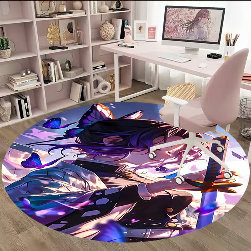 1pc Demon Slayer1 Print Round Carpet Chair Round Carpet Suitable for Bedroom Living Room Home Decorative Carpet