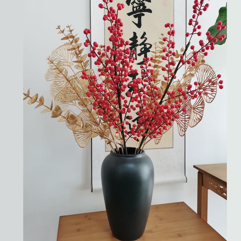 Vaso Moderno Minimalista in Ceramica Nera per Fiori Freschi e Bambù della Fortuna