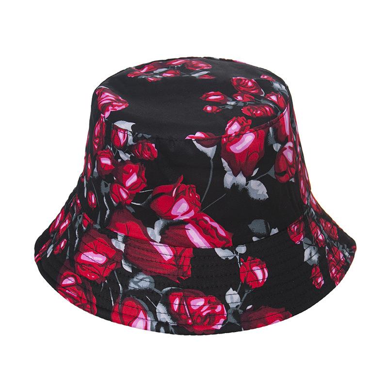 Style Tropical Black And White Leaf Flower Print Shade Doublesided Fisherman Hat