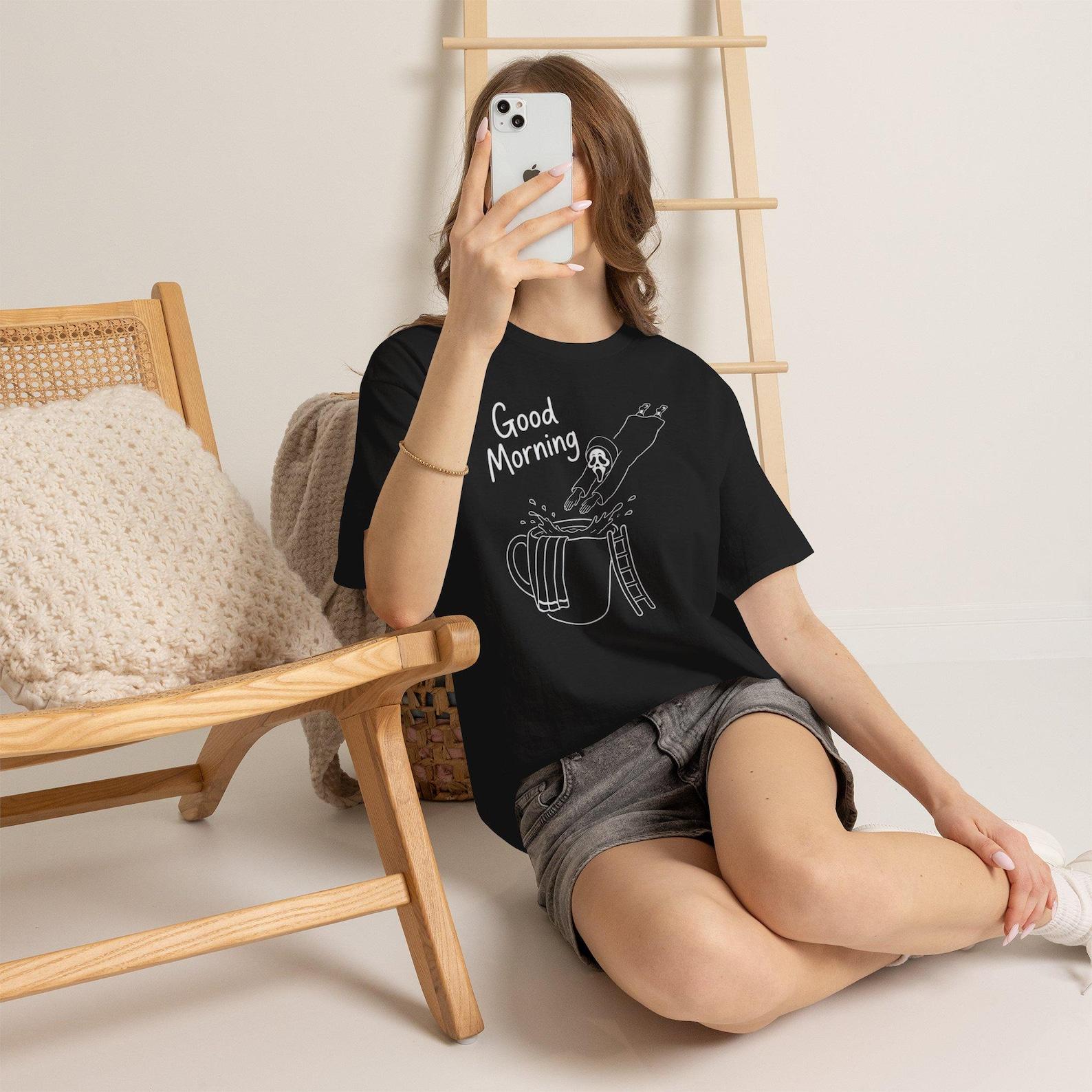 Funny Ghostface Coffee Shirt, Good Morning Horror Tee, Spooky Coffee Lover Gift, Halloween Graphic T Shirt, Dark Humor Tee XL