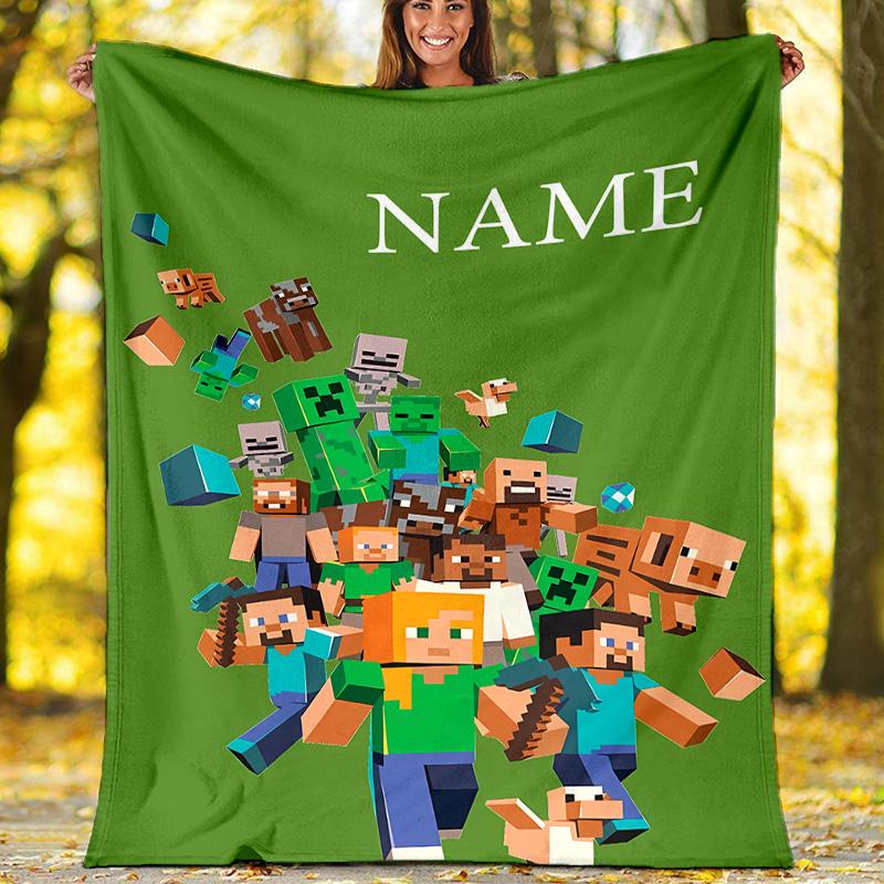 Customizable Minecraft Throw Blanket – Personalized Name, All-Season Cozy Snug Blanket, Machine Washable, Personalized Blanket