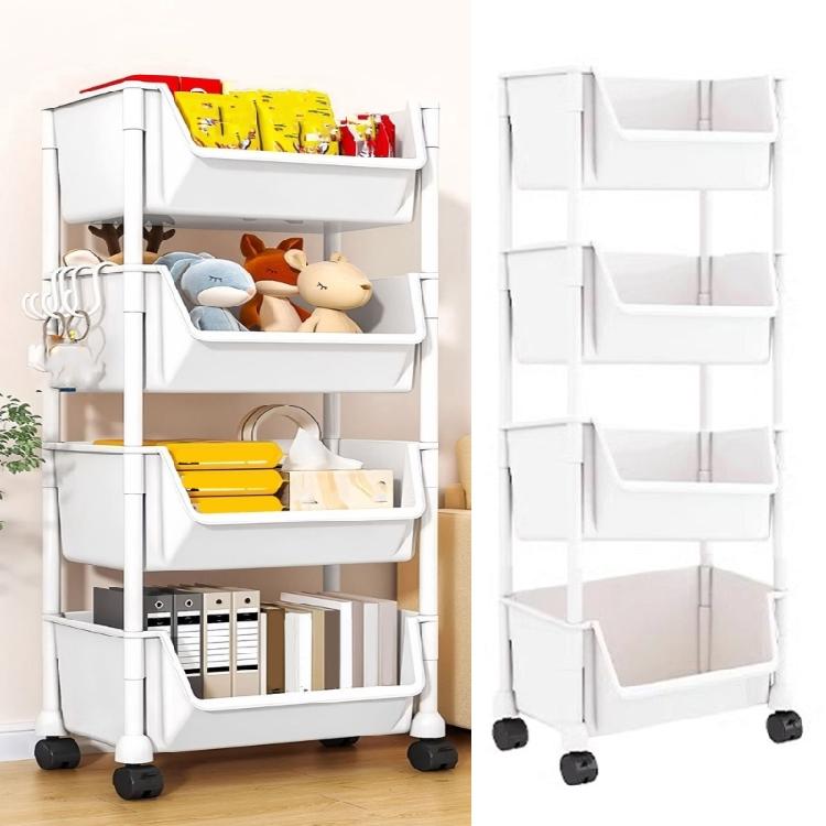 Easy Access Open Top Storage Rack Convenient Rolling Storage Rack Stylish Shelves with Hooks for Bathroom Stairwell Use