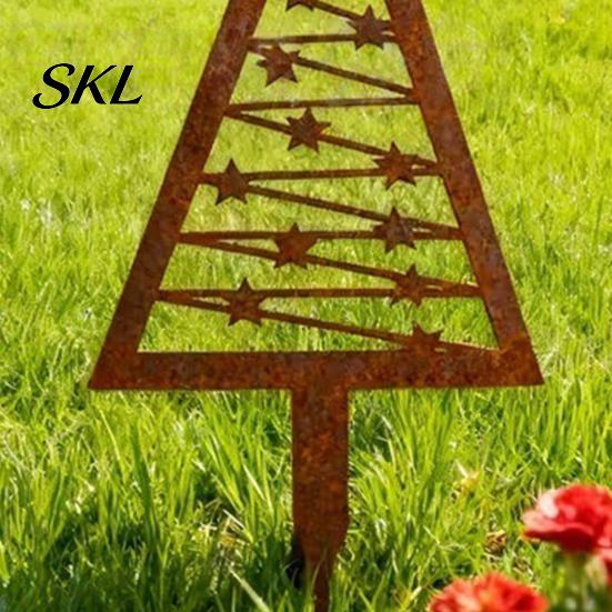 Rust Resistant Metal Stake 3Pcs Rustic Christmas Tree Stake, Weathered Iron Art Xmas Anti-rust Garden Design Decorative Sign for Yard Pathway
