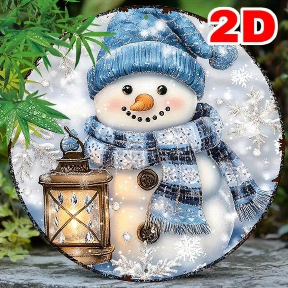 Round Aluminum Snowman Sign - 2D Metal Print Circle, Christmas Wreath Decor for Home Garage 20x20 разноцветный