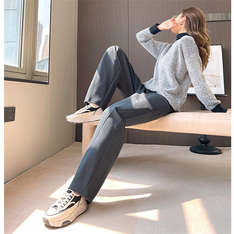 Winter New Thickening Velvet Wide Leg PantsCasual Warm Elegant Women Sweatpants Korean High Waist Loose Straight Pants Female