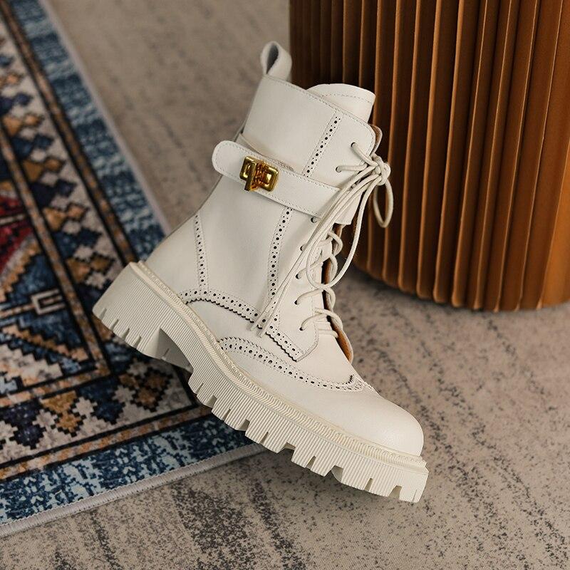 Женские ботильоны обувь из натуральной кожи обувь из коровьей кожи с боковой молнией Brock Carving Shoes 34 белый 8298₽