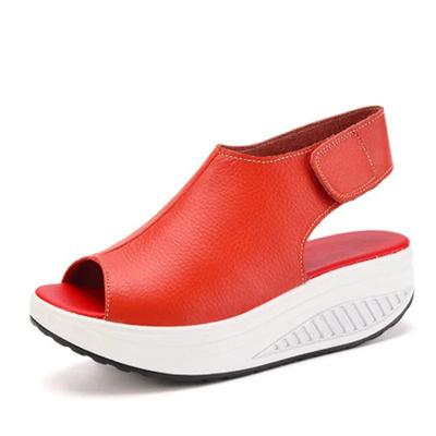 Sandales d'été pour femmes Sandales à plateforme compensées Sandales en cuir à bout ouvert Chaussures décontractées pour femmes Chaussures de marche Plates Taille 42 sandales à bout ouvert