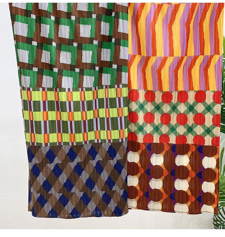Women's 2026 Summer Colorful Printed Plaid Midi Skirt with Slit and Elastic Waist