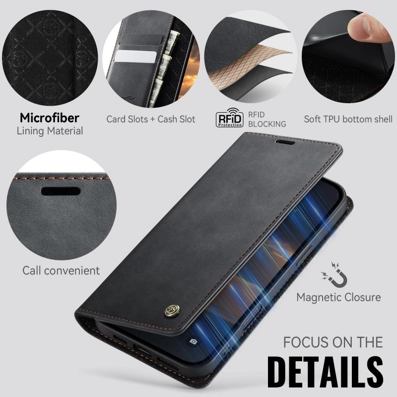 CaseMe Flip Leather Purse Holder Phone Case For iPhone 17 Pro Max Air 16E 16 15 Plus 14 13 12 11 X XS XR SE 2022 8 7 Shockproof Wallet Card Slot Cover