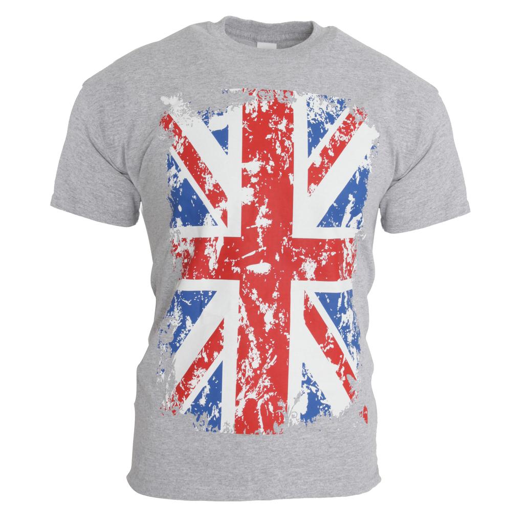 Herren Union Jack GB Print 100% Baumwolle Kurzarm Casual T-Shirt/Top