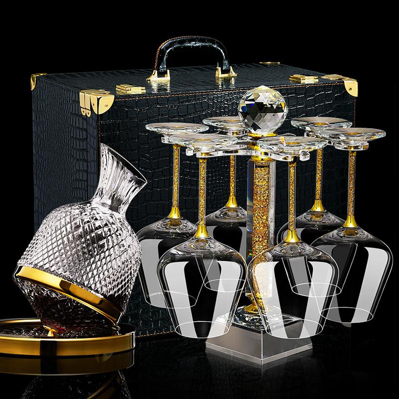 High-End Crystal Wine Decanter Set with Untoppleable Rotating Base,Smooth Aeration  Enhanced Release,Paired with Matching