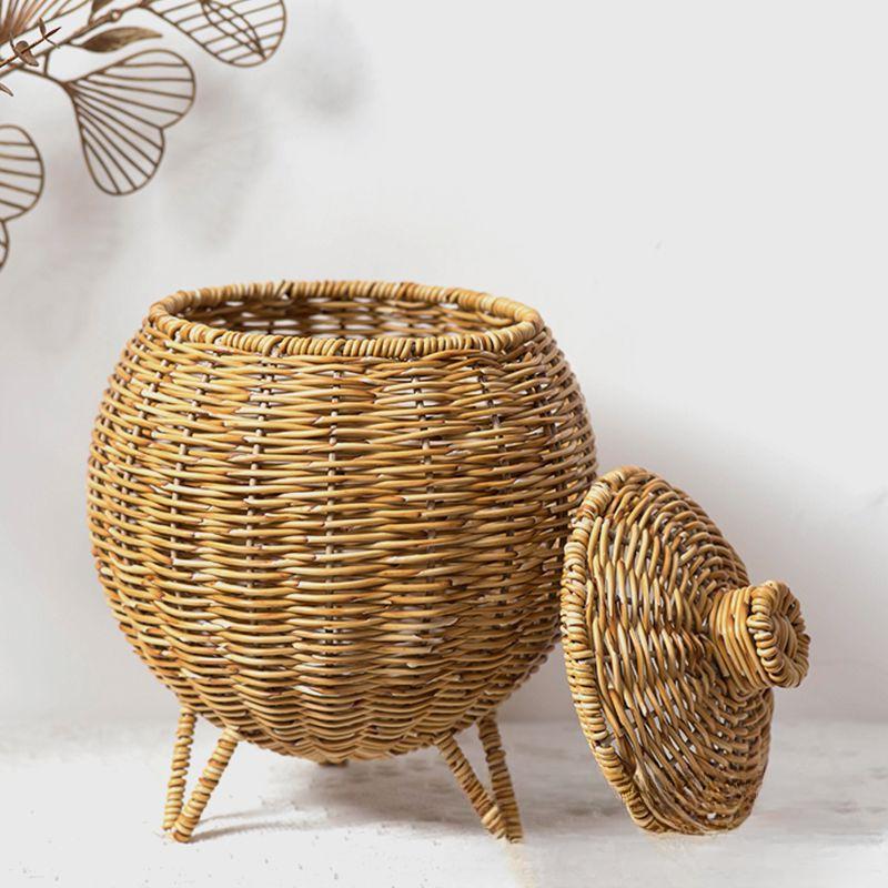 

Овальная тыквенная корзина ручной работы с крышкой — универсальное решение для хранения растений, цветов и канцелярских принадлежностей жёлтый