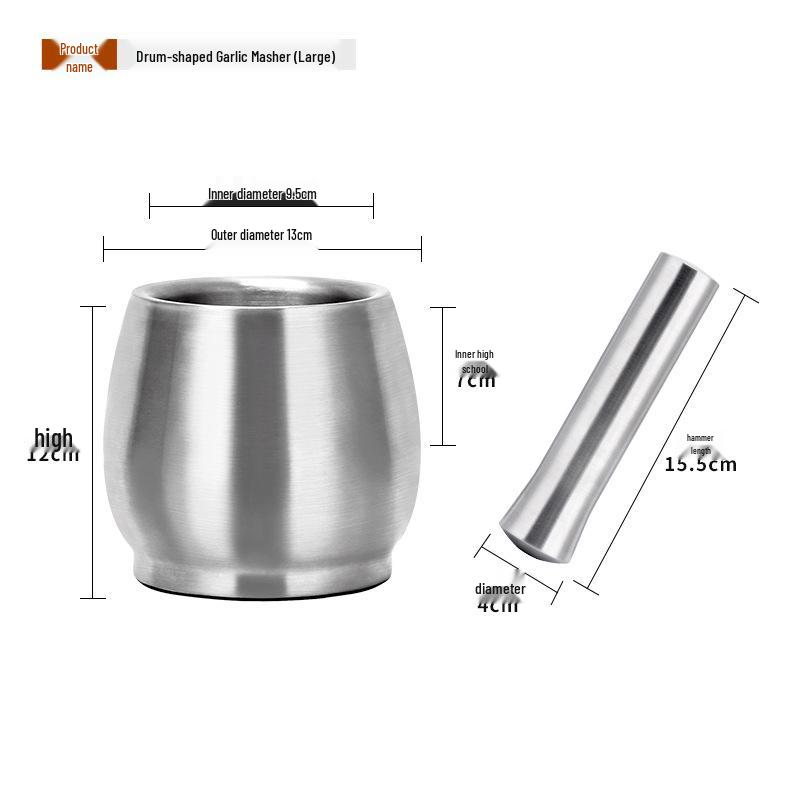 304 Stainless Steel Manual Garlic Press & Grinder - Garlic Mortar, Pestle, Crusher, Paste Maker, Medicine Grinder.