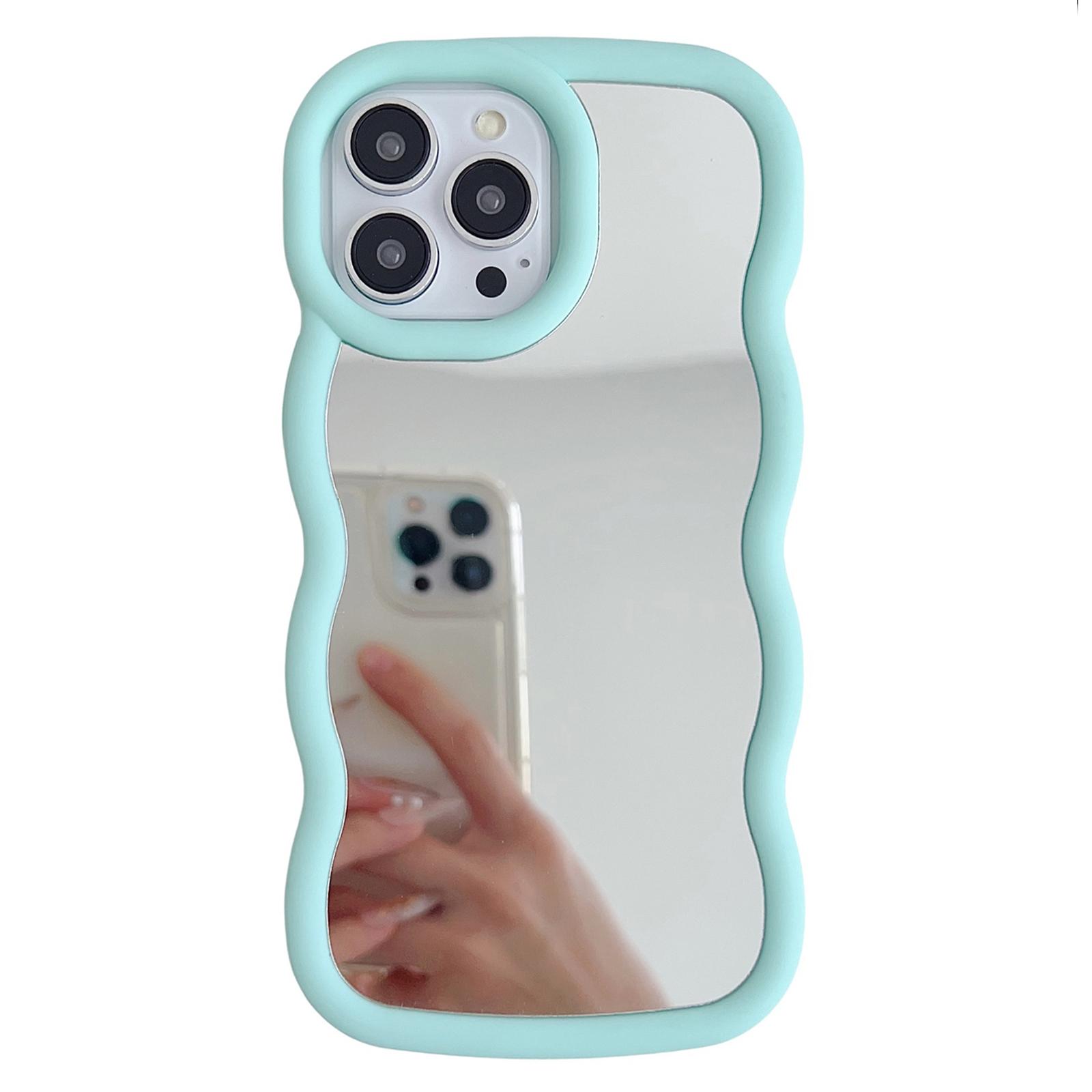 

For iPhone 15 Pro Case with Mirror Wave Frame PC+TPU Phone Cover Green