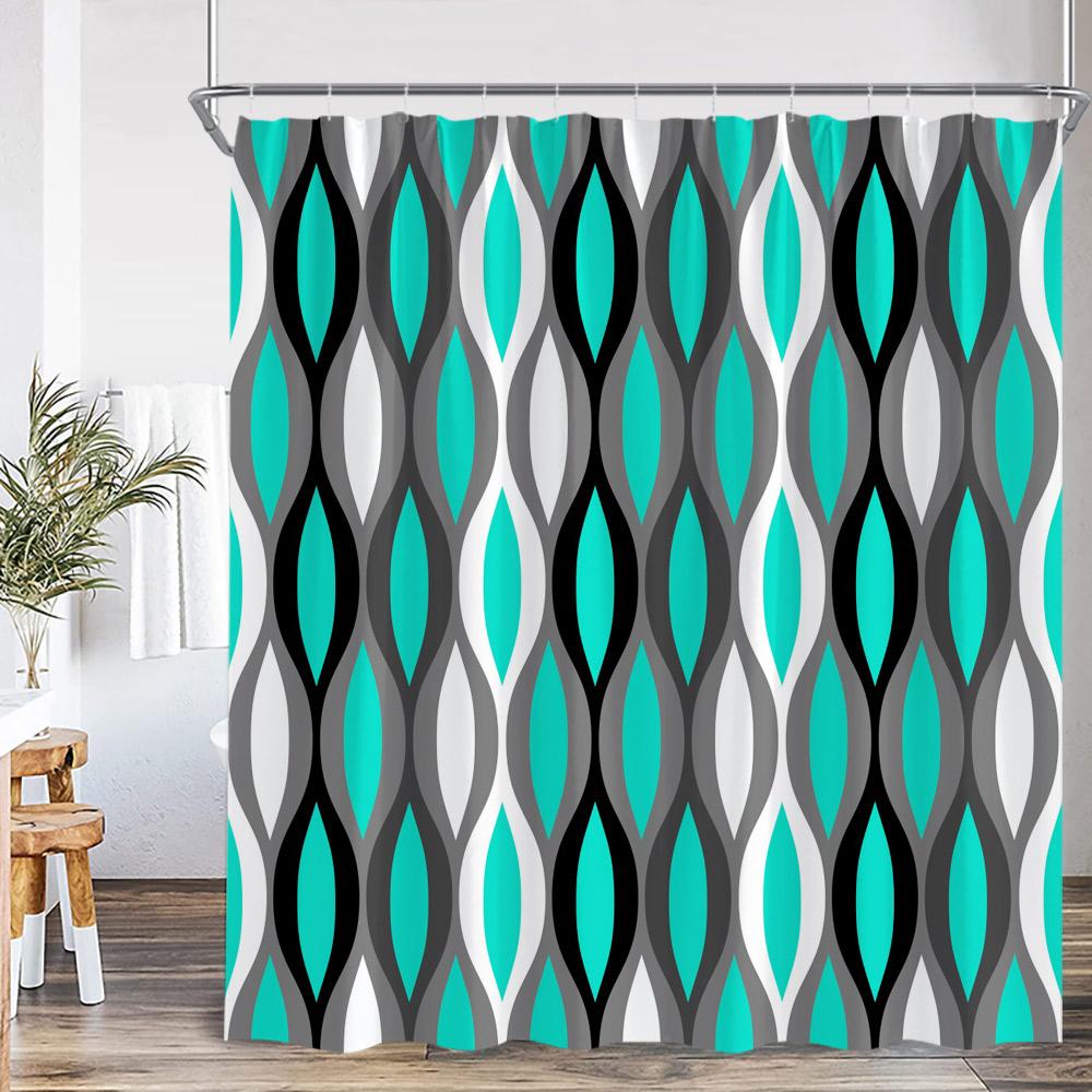 Abstract Geometric Shower Curtain Colorful Wavy Line Art Aesthetic Bathroom Decoration Modern Polyester Bath Curtain with Hook