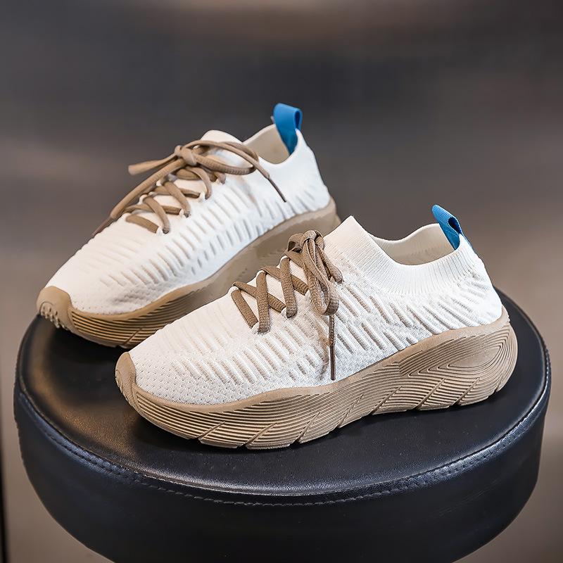 Sneakers women's summer new thick-soled solid-color couples fly-woven one-pedal socks shoes women's tide