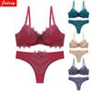 Novo 2021 sexy rendas conjunto de sutiã feminino sólido push up sutiã conjunto calcinha vermelho verde bege sutiã conjunto