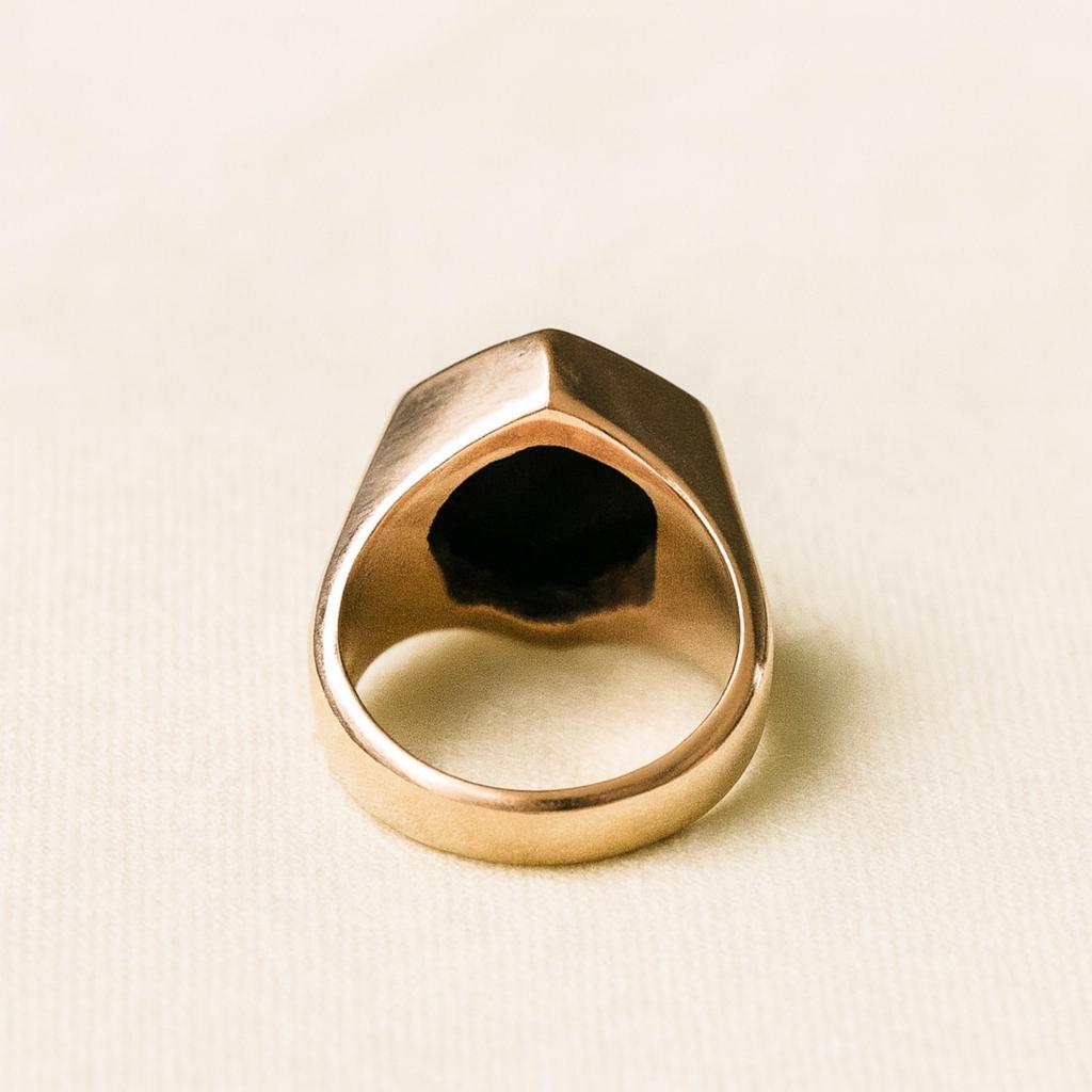 Black Onyx Hexagon Cut Signet Ring, 925 Sterling Silver, Handmade Pure Copper Heavy Gemstone Ring