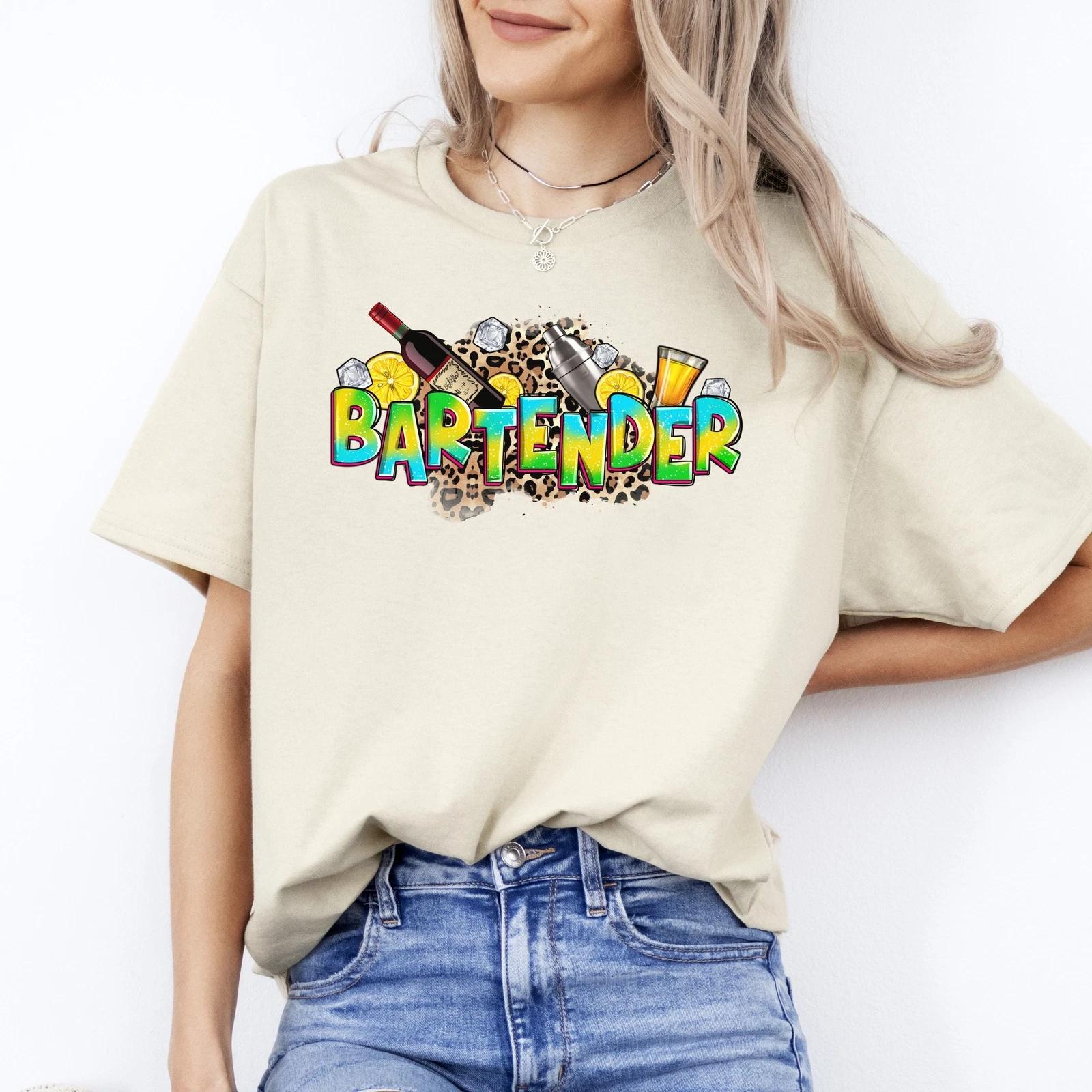 Bartender T-Shirt Barman leopard skin Unisex tee Sand White Sport Grey 4XL