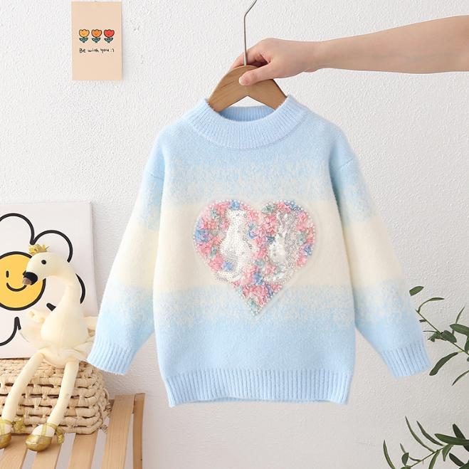 Herbst Winter Kinderpullover Mädchen Rundhals Strickware Nerzdaune Kinder Western Cartoon Langarm
