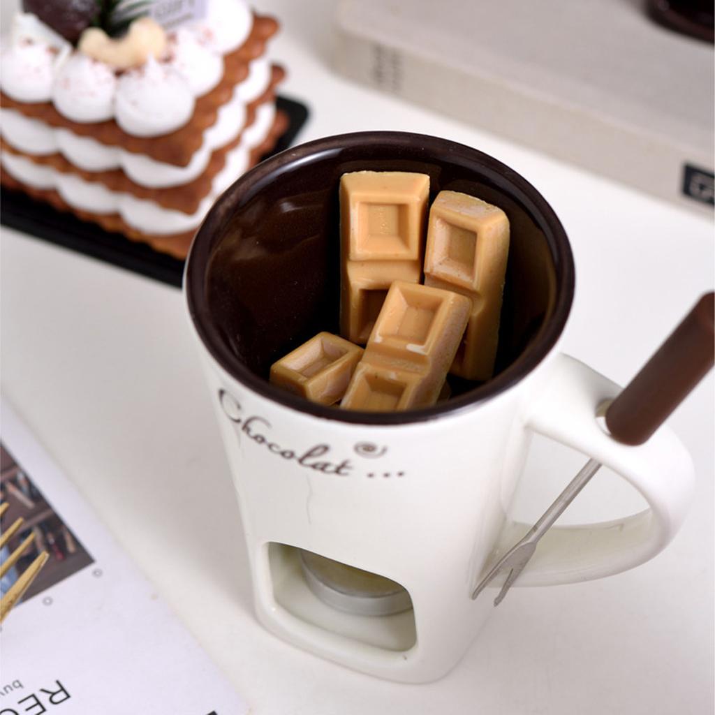 Chocolate Melting Cup Chocolate Melting Fondue Mug Ceramic Butter Warmer Pot Chocolate Melting Supplies with Fork for Kitchen
