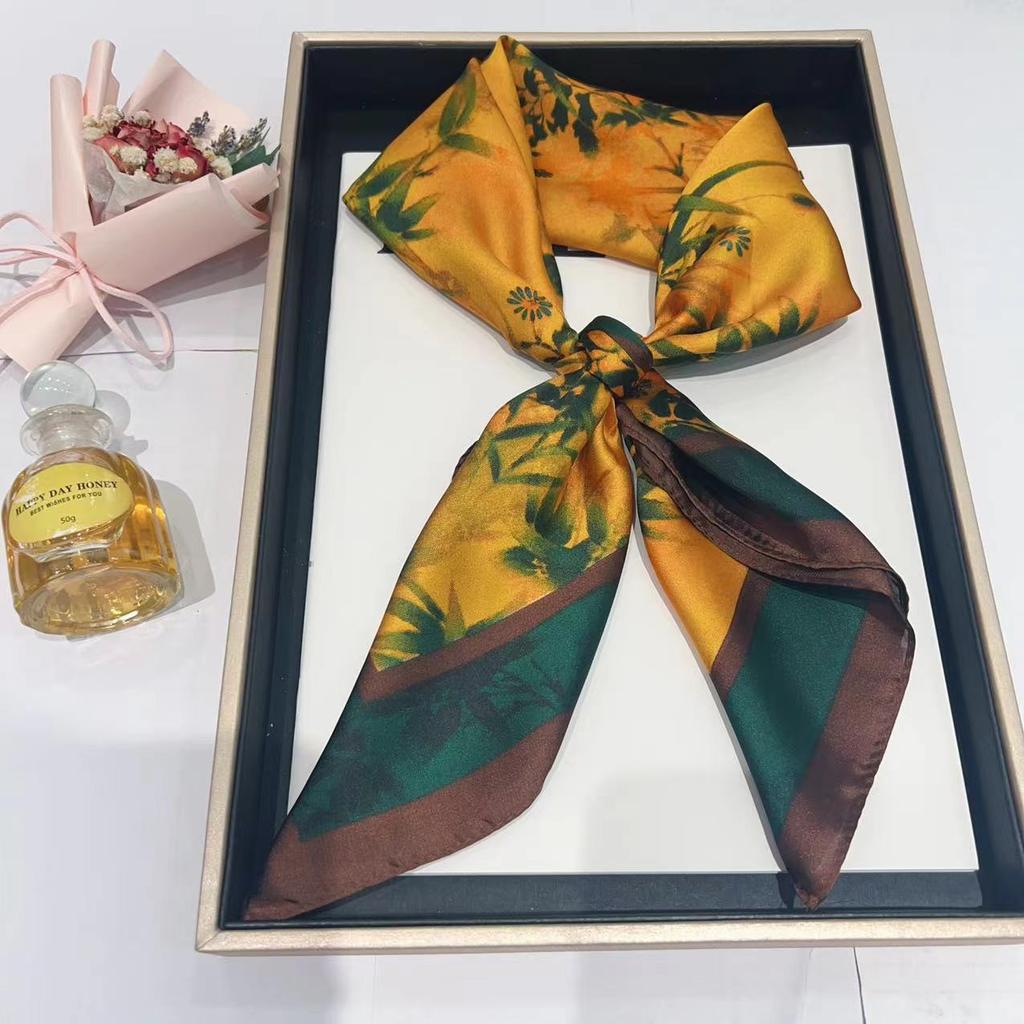 Hedvábný šátek pro ženy, módní všestranný, vysoký smysl, 70 čtverečních stop, ochrana krku, šátek, retro šátek, taška