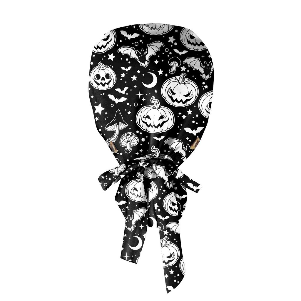 Halloween Themed Adjustable Bouffant Scrub Cap with Sweatband Unisex Surgical Cap for Nurses and Doctors
