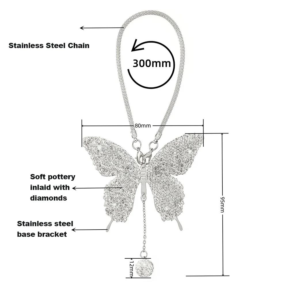 Bling Butterfly Pendant Car Rearview Mirror Hangings Charms Bag Pendant Women Girl Gift Ornaments Auto Interior Decoration