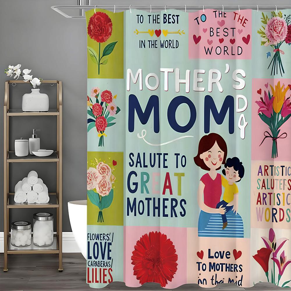

Коллаж ко Дню матери, Цветочный текст, Занавеска для душа, Декоративная занавеска для ванной, Водонепроницаемая занавеска для душа с крючками 90*180cm