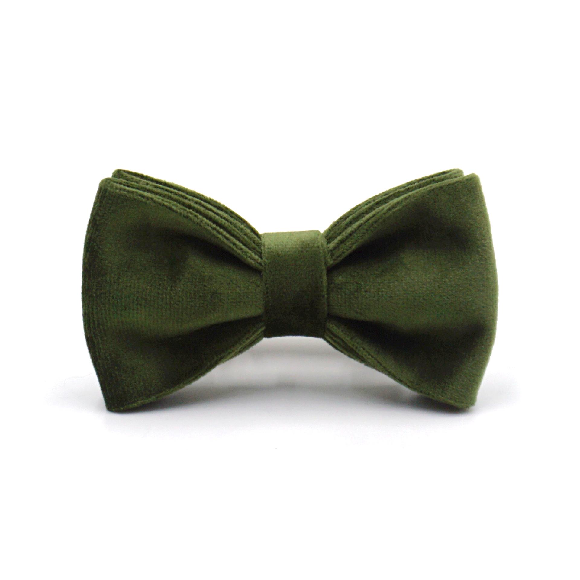 Army Green Velvet Dog Collar, Leash & Bow Tie Set with Laser Engraving Large