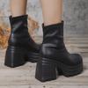 Women Platform Boots High Quality Leather Short Boots Classic Black Thick Heel Casual Boot Women High Heelsed Ankle Boots Botas