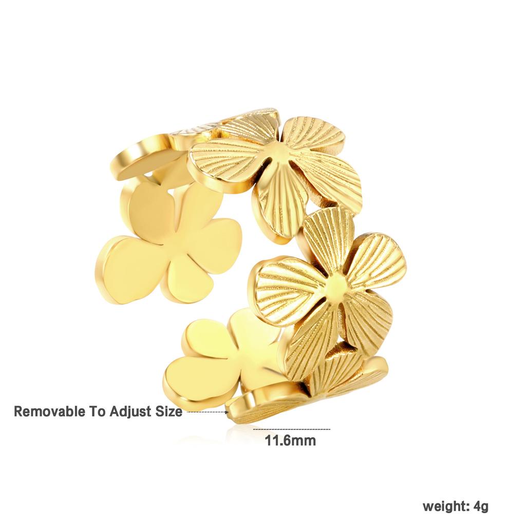 Fashion Hollow Geometric Adjustable Open Ring High-End Gold Tone Ring