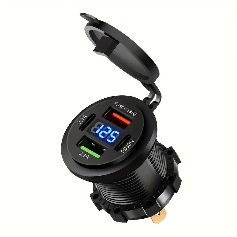 

4-Port PD30W Fast Car Charger Socket with LED Display for 12V-24V Vehicles