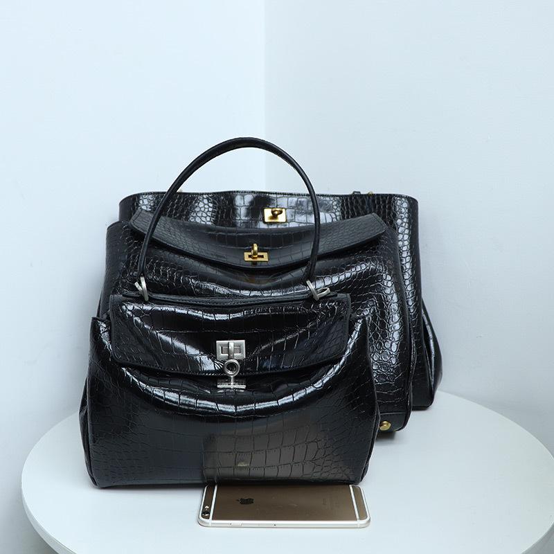 25 New Rodeo Crocodile Pattern Lock Bag With High-end Feel Large Capacity Tote Genuine Leather Shoulder Crossbody