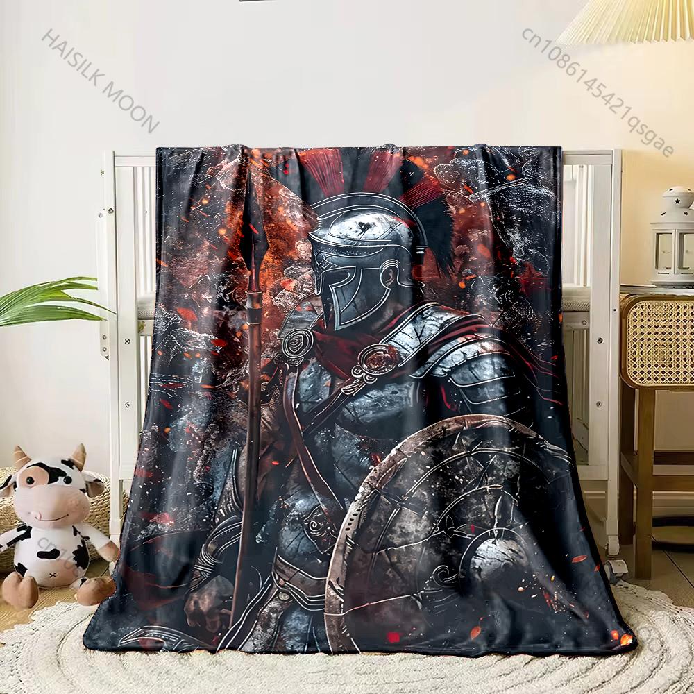 1PC Warrior, Helmet, Spear Print Adult Children Warm Blankets Home Travel Car Soft Comfortable Suitable for All Seasons
