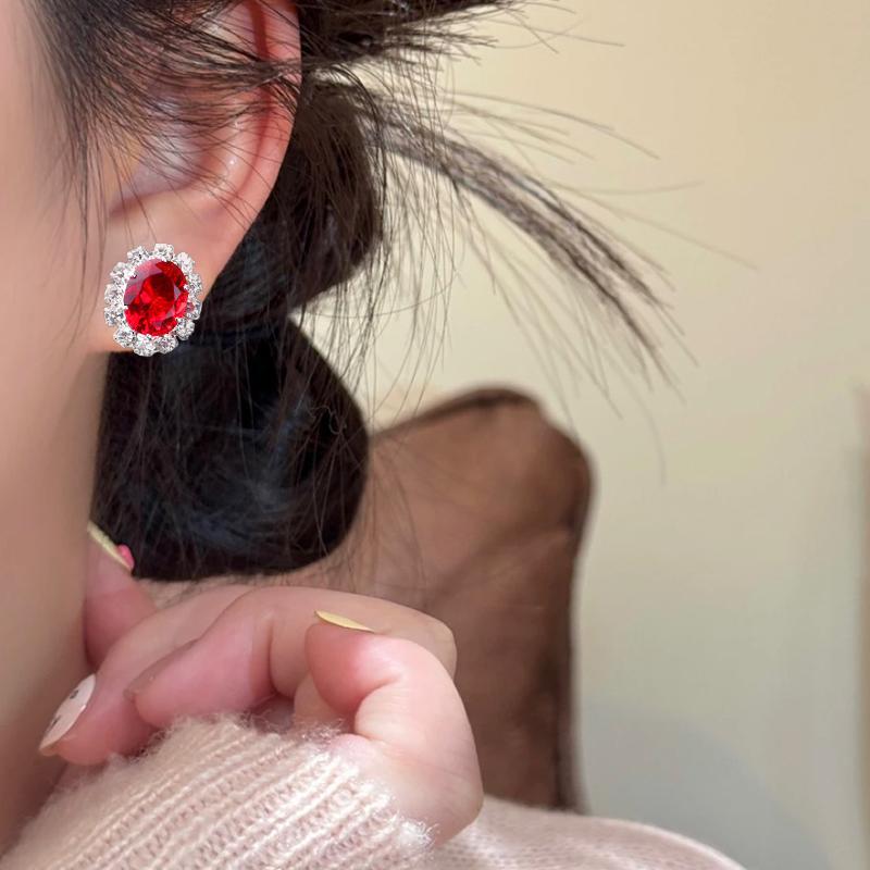 1Pair Jewelry Shiny Alloy/Plastic Charm Oval Colorful Zircon Crystal Stud Earrings Women