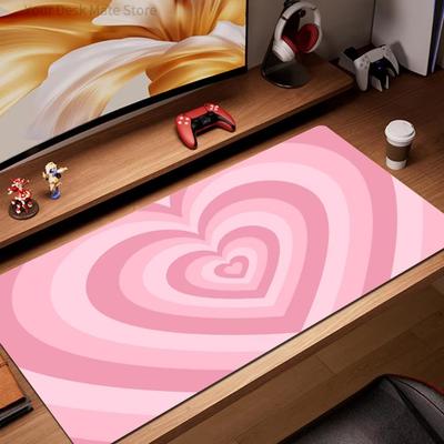 Pink Heart Swirl Kawaii Gaming Mouse Pad Large Extended Desk Mat Aesthetic NonSlip Desk Mat for Office Laptop