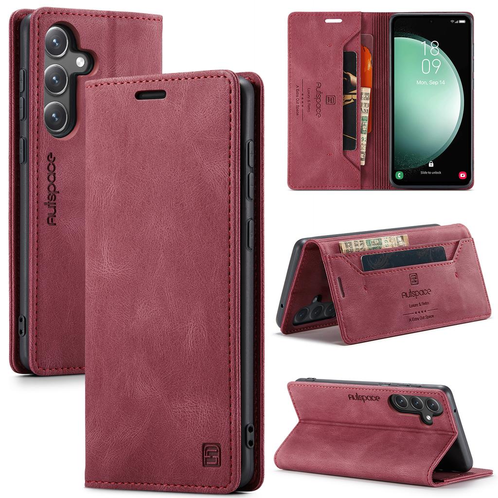 For Samsung Galaxy S23 FE Wallet Case AUTSPACE A01 Leather Stand Cover with RFID Blocking Card Holder