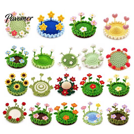 Decorative Tea Cup Pad Blooming Crochet Coaster, Handmade 3D Flower Mat for Coffee Mug Rug Tea, Cotton Yarn Drink Floral Table Decor Desk Protector