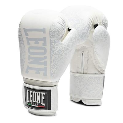 Gants de boxe LEONE 1947 unisexes en cuir synthétique avec fermeture Velcro, motif maori, taille S, 283 g, 10 m, blanc, GN070 [NEW MAORI] / [Produit authentique]