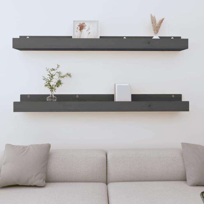 823596 vidaXL Étagères murales 2 pcs Gris 110x12x9 cm Bois de pin massif