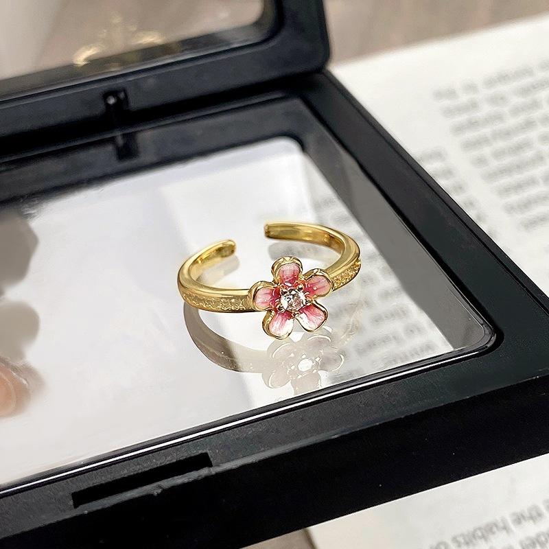 [Goldpuder Blumensprache] Mittelalterlich Vintage Nationaler Trend Emaille Tropföl Blume Öffnungsring Personalisierter Retro Finger