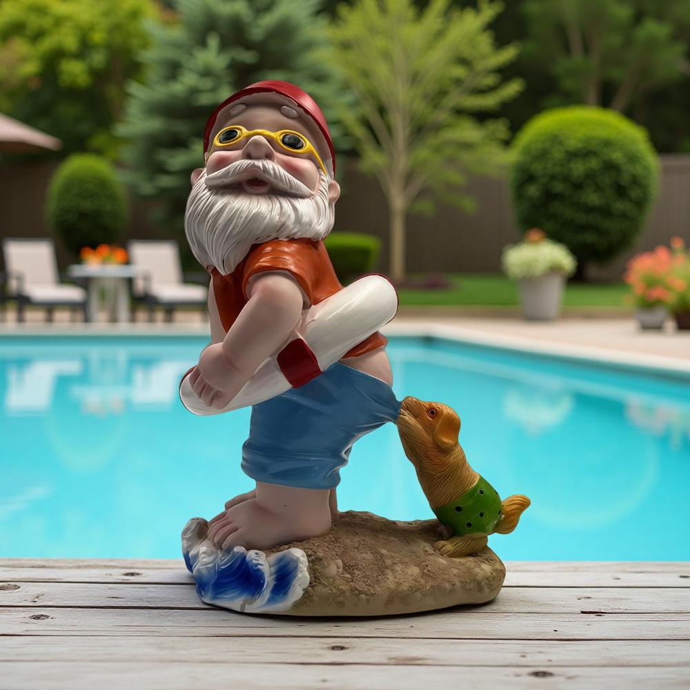 Swimming Ring Dog Bites Decorative Garden Pool Outdoor Decor Creative And Interesting Elderly Person Design