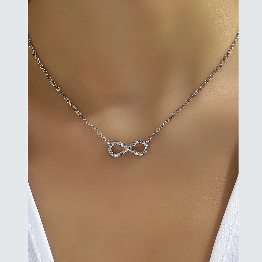 

Модное простое ожерелье с подвеской в виде знака бесконечности из нержавеющей стали для женщин, классическое, на удачу, с цирконом, украшение «Люблю тебя навсегда», подарок на день рождения