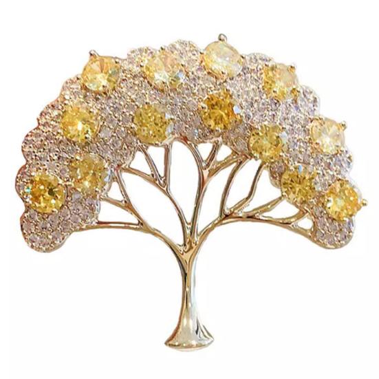 Jijijing Brooch Pin, Wishing Tree Design Lapel Pin with Sparkling Layered Rhinestones, Hollow Branches Badge for Suits Coats Cheongsam Banquets