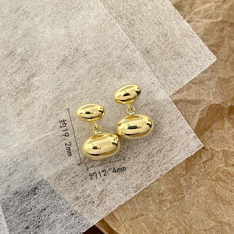 Zlaté oválné náušnice s fazolkami: Nošení vpředu i vzadu, Jednoduché a šik puzety s výklenkem, Sladký, Cool High-End Design.