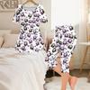 Women Plus Size White Halloween Printed Round Neck Short Sleeve Top Capri Pants Two Piece Pajama Set