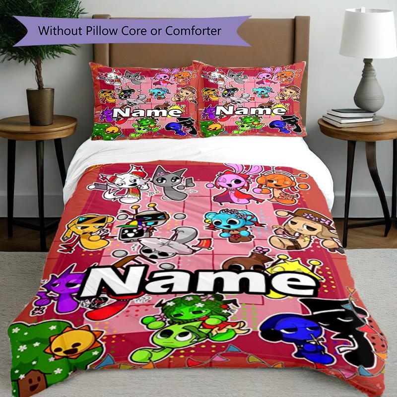3pcs Duvet Cover Set (1*Duvet Cover + 2*Pillowcase, Without Core), Custom Name Sprunki Game Pattern Bedding Set, Home Bedroom Decor Gift