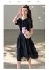 26 year summer dress, high-end and elegant round neck short sleeved skirt, A-line skirt, waist cinching and slimming black dress, skirt